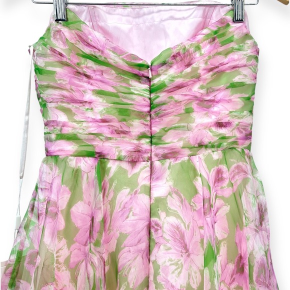 NWT Mac Duggal Pink Floral Strapless Chiffon Gown With Ruffle Detail $598 Size 6 - Picture 12 of 15